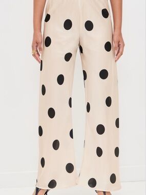 Shop boo Ellie Polka Dot Wide-Leg Satin Pants - white/Black